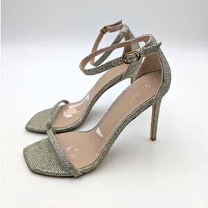 Stuart Weitzman Nudistcurve Sandals Women's Platino Glitter Size US7B EU37.5